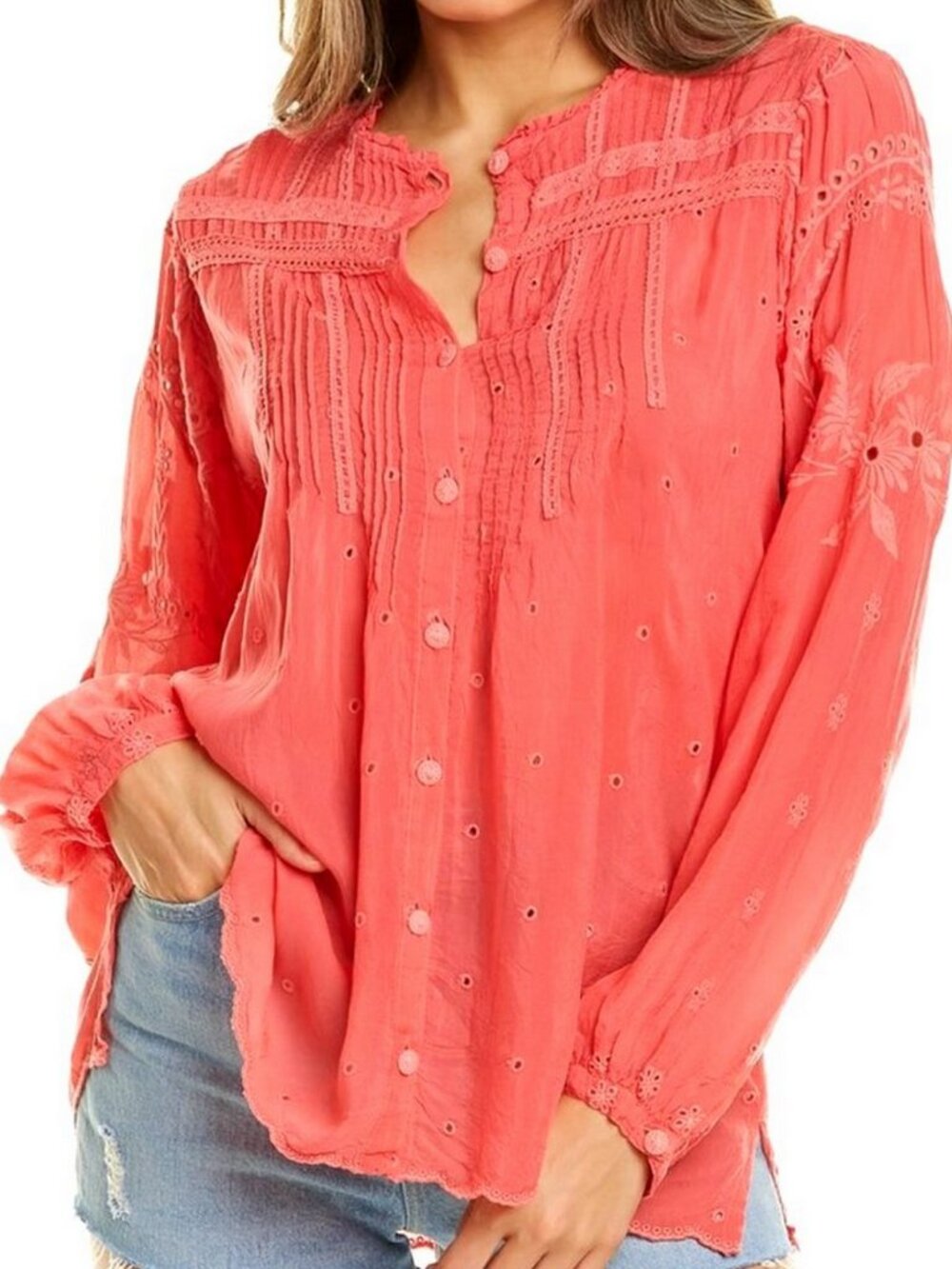 Johnny Was Helia Embroidered Cupra Rayon Blouse